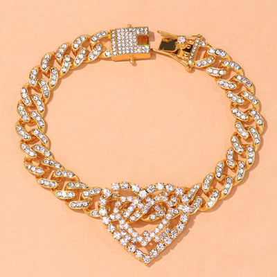 Divat Hip Hop Kristály Szív alakú Bokalánc Női Karkötő Férfi Miami Kubai Link bokalánc Vaskos nagykereskedelmi láblánc Iced Out