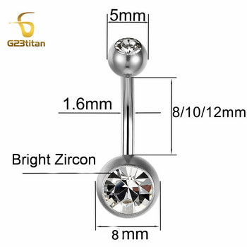 G23Titian 14G 8 mm 10 mm 12 mm Хирургически титаниеви пръстени за пъпа Цирконова лента за пъп Бижута за пиърсинг Nombril Ombligo Barbell