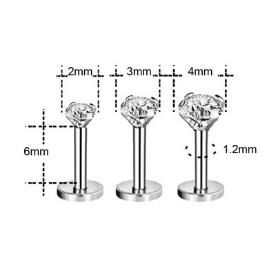 ZS 3 bucăți/lot cercel tragus din oțel inoxidabil inel pentru buze placat cu aur pentru cartilaj inel cu piercing labret de cristal 16G Helix cercel pentru femei