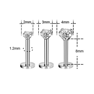 ZS 3 bucăți/lot cercel tragus din oțel inoxidabil inel pentru buze placat cu aur pentru cartilaj inel cu piercing labret de cristal 16G Helix cercel pentru femei