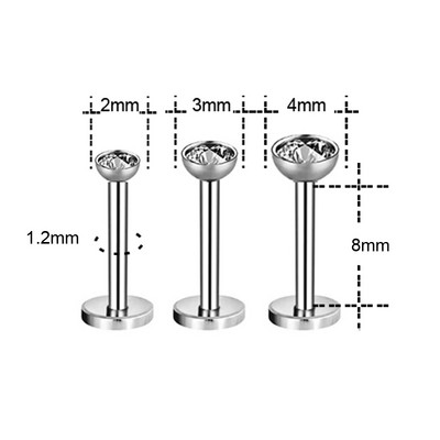 ZS 3 bucăți/lot cercel tragus din oțel inoxidabil inel pentru buze placat cu aur pentru cartilaj inel cu piercing labret de cristal 16G Helix cercel pentru femei