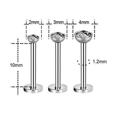 ZS 3 bucăți/lot cercel tragus din oțel inoxidabil inel pentru buze placat cu aur pentru cartilaj inel cu piercing labret de cristal 16G Helix cercel pentru femei