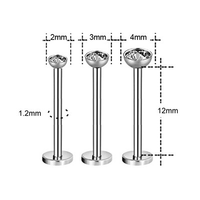 ZS 3 bucăți/lot cercel tragus din oțel inoxidabil inel pentru buze placat cu aur pentru cartilaj inel cu piercing labret de cristal 16G Helix cercel pentru femei