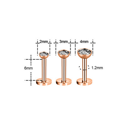 ZS 3 bucăți/lot cercel tragus din oțel inoxidabil inel pentru buze placat cu aur pentru cartilaj inel cu piercing labret de cristal 16G Helix cercel pentru femei