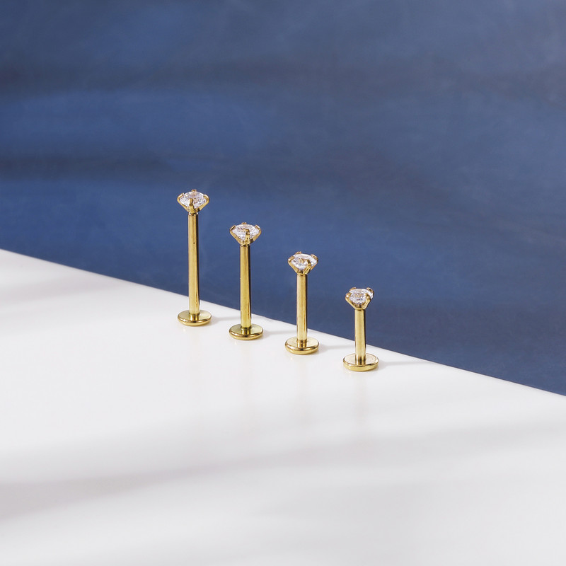 ZS 3 bucăți/lot cercel tragus din oțel inoxidabil inel pentru buze placat cu aur pentru cartilaj inel cu piercing labret de cristal 16G Helix cercel pentru femei