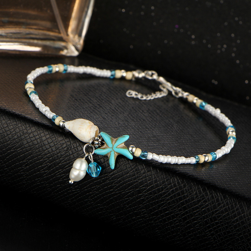 IF ME Fashion Boeme Imitație perle stele de mare Charms Brățări gleznele pentru femei vară picior lanț Shell bijuterii cadou