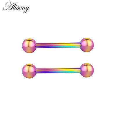 Alisouy 2 bucăți 14G din oțel inoxidabil femei lungi industriale barbell limba mamelon inel bar tragus helix ureche piercing bijuterii pentru corp