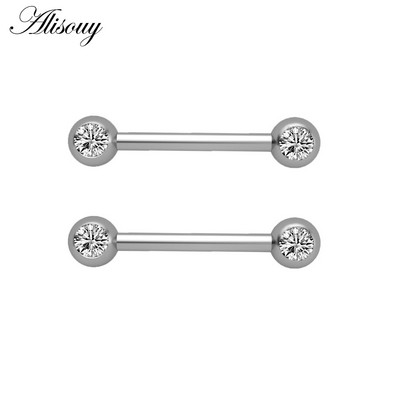 Alisouy 2 bucăți 14G din oțel inoxidabil femei lungi industriale barbell limba mamelon inel bar tragus helix ureche piercing bijuterii pentru corp