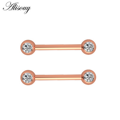 Alisouy 2 bucăți 14G din oțel inoxidabil femei lungi industriale barbell limba mamelon inel bar tragus helix ureche piercing bijuterii pentru corp