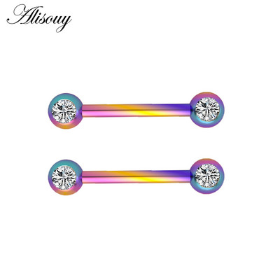 Alisouy 2 bucăți 14G din oțel inoxidabil femei lungi industriale barbell limba mamelon inel bar tragus helix ureche piercing bijuterii pentru corp