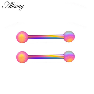 Alisouy 2 bucăți 14G din oțel inoxidabil femei lungi industriale barbell limba mamelon inel bar tragus helix ureche piercing bijuterii pentru corp