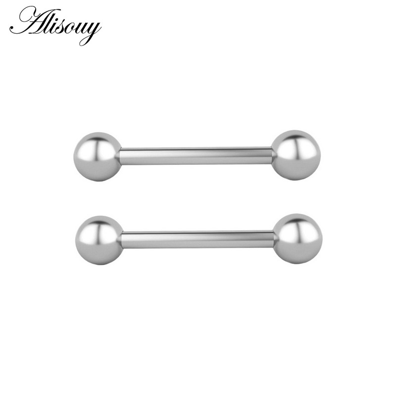 Alisouy 2 bucăți 14G din oțel inoxidabil femei lungi industriale barbell limba mamelon inel bar tragus helix ureche piercing bijuterii pentru corp