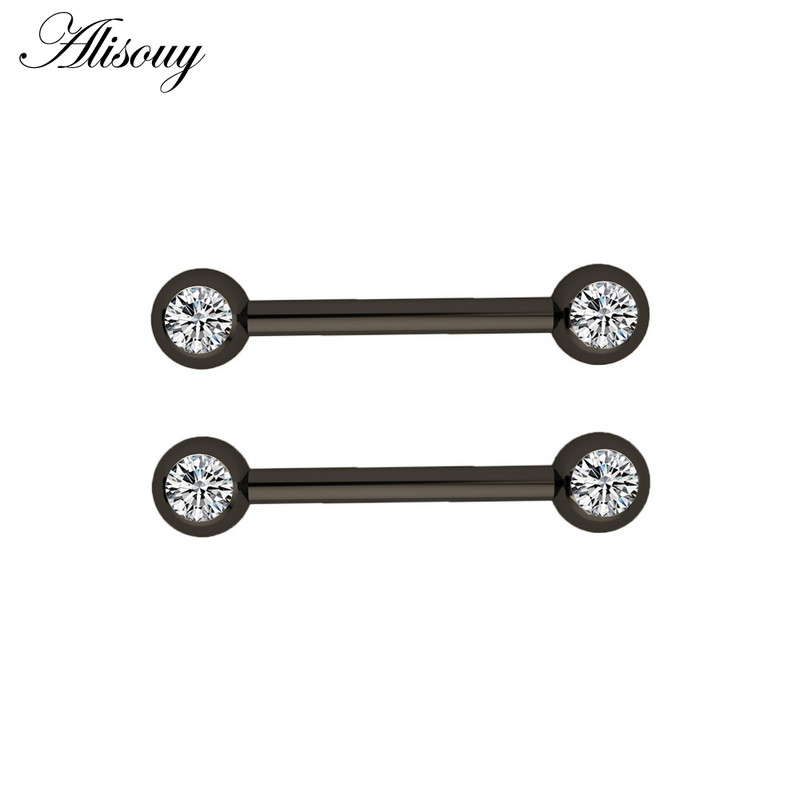 Alisouy 2 bucăți 14G din oțel inoxidabil femei lungi industriale barbell limba mamelon inel bar tragus helix ureche piercing bijuterii pentru corp