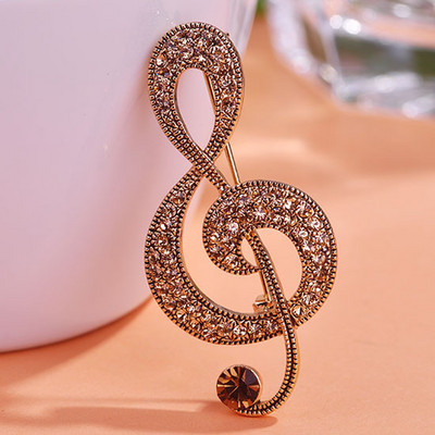 Bájos nagy retro zenei hangjegy Vintage ékszerek ezüstös kristály bross antik Fleur De Lis broche Coroa női tűs blúz CC