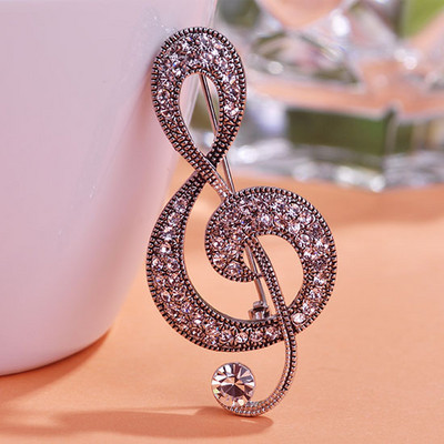 Bájos nagy retro zenei hangjegy Vintage ékszerek ezüstös kristály bross antik Fleur De Lis broche Coroa női tűs blúz CC