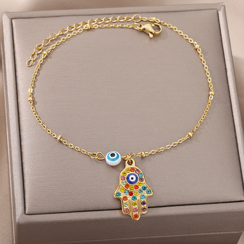 Turkish Evil Eye bokalánc karkötők női férfiaknak rozsdamentes acél Hamsa kézi bokalánc karkötő lábon Boho ékszer kiegészítők
