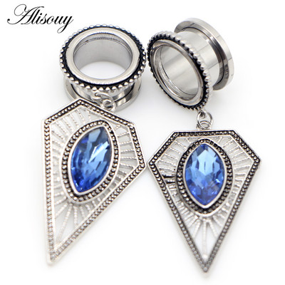 Alisouy 2 buc din oțel inoxidabil stea picătură de apă cruce floare craniu dangle CZ cercei carne ureche gauge mufă tunel expander targă