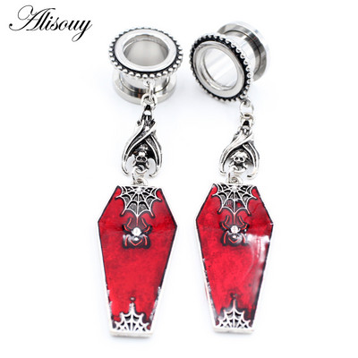 Alisouy 2 buc din oțel inoxidabil stea picătură de apă cruce floare craniu dangle CZ cercei carne ureche gauge mufă tunel expander targă