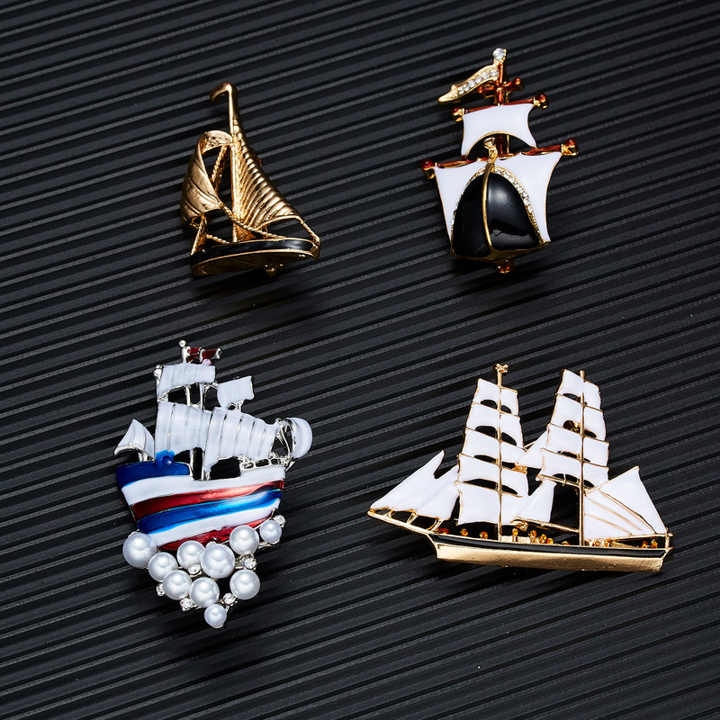 Broșe vintage cu barca cu pânze pentru femei, la modă cool, email cu stras, broșă antică pentru bărci, ace, insignă pentru blugi, bijuterii, cadouri pentru prieteni