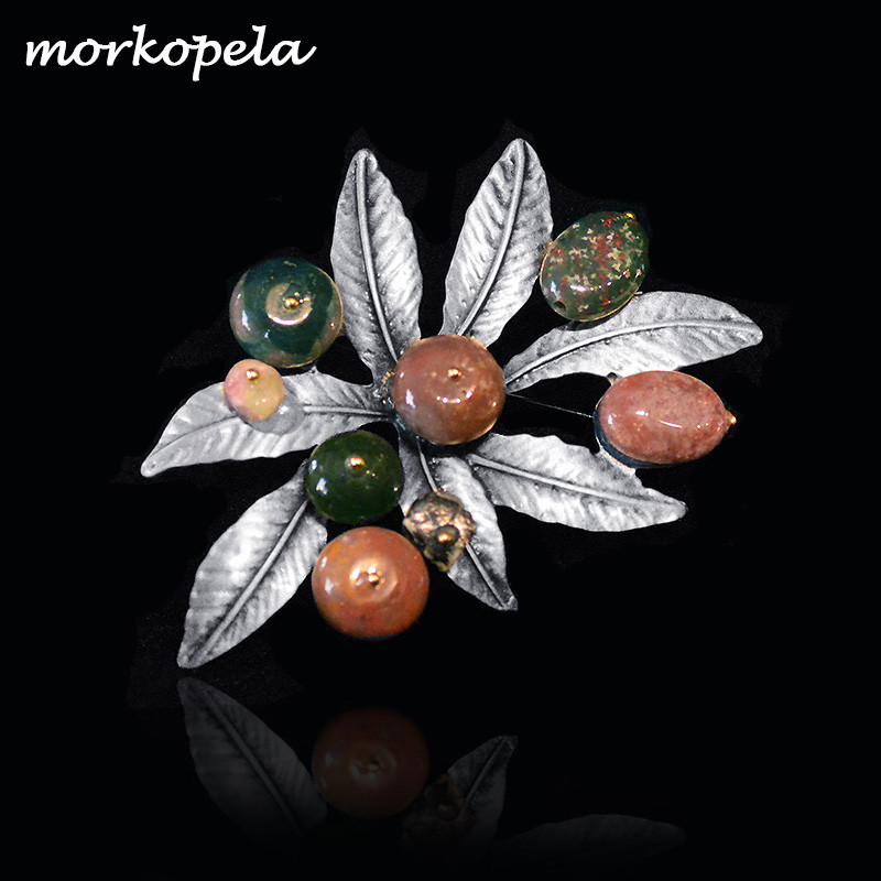 Broșe Morkopela Vintage din piatră naturală pentru femei Broșă cu flori mari pentru costum, ace rochie, bijuterii de modă, ace de petrecere, accesorii