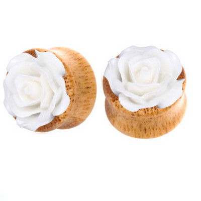 1 pereche de dopuri pentru urechi din lemn de flori și carne de tunel, 6-20 mm, dop de tunel de urechi din lemn de arbore de viață, dopuri pentru targă pentru urechi