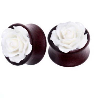 1 pereche de dopuri pentru urechi din lemn de flori și carne de tunel, 6-20 mm, dop de tunel de urechi din lemn de arbore de viață, dopuri pentru targă pentru urechi