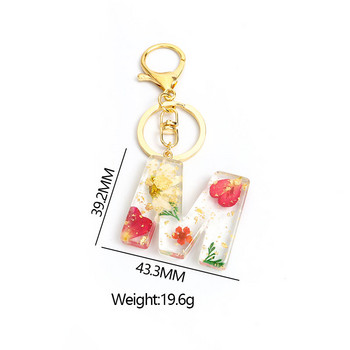 Μπρελόκ Real Dried Flower 26 Initial Letter Exquisite Crystal Resin AZ Αγγλικό Alphabe Charm Μπρελόκ Γυναικεία τσάντα κλειδί Αξεσουάρ