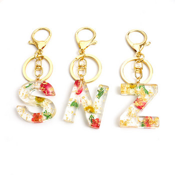 Μπρελόκ Real Dried Flower 26 Initial Letter Exquisite Crystal Resin AZ Αγγλικό Alphabe Charm Μπρελόκ Γυναικεία τσάντα κλειδί Αξεσουάρ