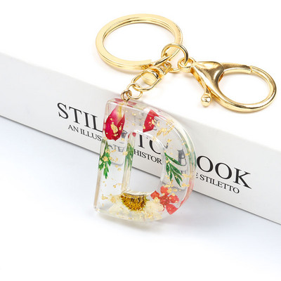 Μπρελόκ Real Dried Flower 26 Initial Letter Exquisite Crystal Resin AZ Αγγλικό Alphabe Charm Μπρελόκ Γυναικεία τσάντα κλειδί Αξεσουάρ