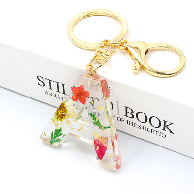 Μπρελόκ Real Dried Flower 26 Initial Letter Exquisite Crystal Resin AZ Αγγλικό Alphabe Charm Μπρελόκ Γυναικεία τσάντα κλειδί Αξεσουάρ