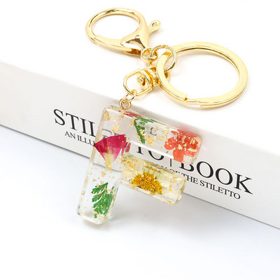 Μπρελόκ Real Dried Flower 26 Initial Letter Exquisite Crystal Resin AZ Αγγλικό Alphabe Charm Μπρελόκ Γυναικεία τσάντα κλειδί Αξεσουάρ
