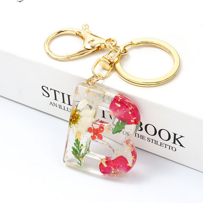 Μπρελόκ Real Dried Flower 26 Initial Letter Exquisite Crystal Resin AZ Αγγλικό Alphabe Charm Μπρελόκ Γυναικεία τσάντα κλειδί Αξεσουάρ