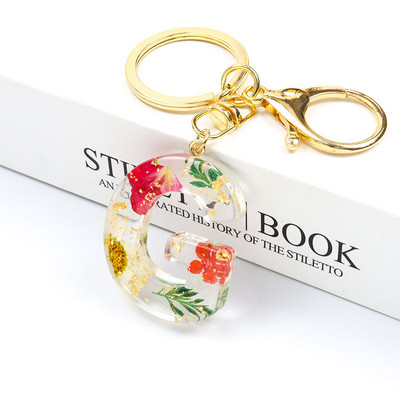 Μπρελόκ Real Dried Flower 26 Initial Letter Exquisite Crystal Resin AZ Αγγλικό Alphabe Charm Μπρελόκ Γυναικεία τσάντα κλειδί Αξεσουάρ