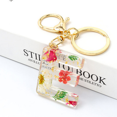 Μπρελόκ Real Dried Flower 26 Initial Letter Exquisite Crystal Resin AZ Αγγλικό Alphabe Charm Μπρελόκ Γυναικεία τσάντα κλειδί Αξεσουάρ