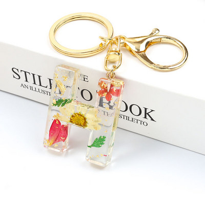Μπρελόκ Real Dried Flower 26 Initial Letter Exquisite Crystal Resin AZ Αγγλικό Alphabe Charm Μπρελόκ Γυναικεία τσάντα κλειδί Αξεσουάρ