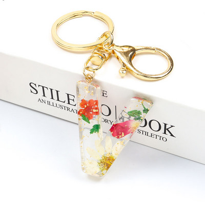 Μπρελόκ Real Dried Flower 26 Initial Letter Exquisite Crystal Resin AZ Αγγλικό Alphabe Charm Μπρελόκ Γυναικεία τσάντα κλειδί Αξεσουάρ