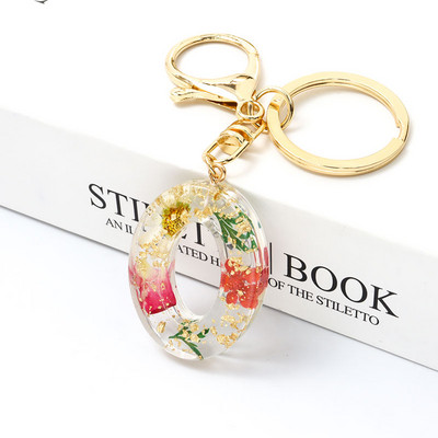 Μπρελόκ Real Dried Flower 26 Initial Letter Exquisite Crystal Resin AZ Αγγλικό Alphabe Charm Μπρελόκ Γυναικεία τσάντα κλειδί Αξεσουάρ