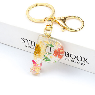 Μπρελόκ Real Dried Flower 26 Initial Letter Exquisite Crystal Resin AZ Αγγλικό Alphabe Charm Μπρελόκ Γυναικεία τσάντα κλειδί Αξεσουάρ