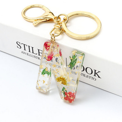 Μπρελόκ Real Dried Flower 26 Initial Letter Exquisite Crystal Resin AZ Αγγλικό Alphabe Charm Μπρελόκ Γυναικεία τσάντα κλειδί Αξεσουάρ