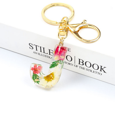 Μπρελόκ Real Dried Flower 26 Initial Letter Exquisite Crystal Resin AZ Αγγλικό Alphabe Charm Μπρελόκ Γυναικεία τσάντα κλειδί Αξεσουάρ