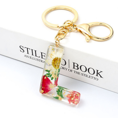 Μπρελόκ Real Dried Flower 26 Initial Letter Exquisite Crystal Resin AZ Αγγλικό Alphabe Charm Μπρελόκ Γυναικεία τσάντα κλειδί Αξεσουάρ