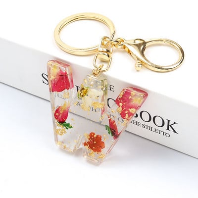 Μπρελόκ Real Dried Flower 26 Initial Letter Exquisite Crystal Resin AZ Αγγλικό Alphabe Charm Μπρελόκ Γυναικεία τσάντα κλειδί Αξεσουάρ