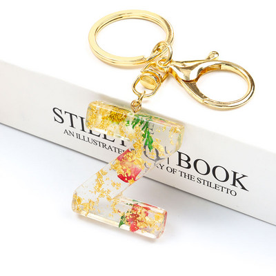 Μπρελόκ Real Dried Flower 26 Initial Letter Exquisite Crystal Resin AZ Αγγλικό Alphabe Charm Μπρελόκ Γυναικεία τσάντα κλειδί Αξεσουάρ