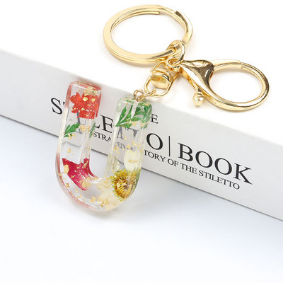 Μπρελόκ Real Dried Flower 26 Initial Letter Exquisite Crystal Resin AZ Αγγλικό Alphabe Charm Μπρελόκ Γυναικεία τσάντα κλειδί Αξεσουάρ