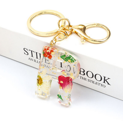 Μπρελόκ Real Dried Flower 26 Initial Letter Exquisite Crystal Resin AZ Αγγλικό Alphabe Charm Μπρελόκ Γυναικεία τσάντα κλειδί Αξεσουάρ