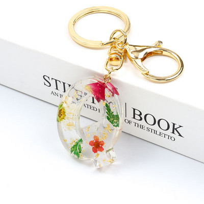 Μπρελόκ Real Dried Flower 26 Initial Letter Exquisite Crystal Resin AZ Αγγλικό Alphabe Charm Μπρελόκ Γυναικεία τσάντα κλειδί Αξεσουάρ