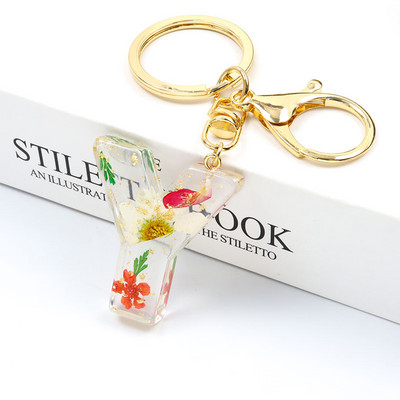 Μπρελόκ Real Dried Flower 26 Initial Letter Exquisite Crystal Resin AZ Αγγλικό Alphabe Charm Μπρελόκ Γυναικεία τσάντα κλειδί Αξεσουάρ