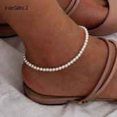 IngeSight.Z gleznă cu perle de imitație boemă pentru femei Brățară de plajă de vară pe picior Brățară pentru picior Sandale Bijuterii