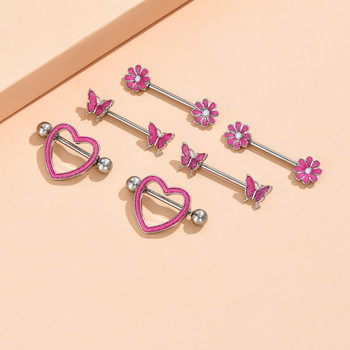 2 бр. Титаниева мечка, висяща пиърсинг за зърна 14G Flower Heart Shield Bar Barbell Nipple Ring Piercing Nombril Покривало за гърди Бижута