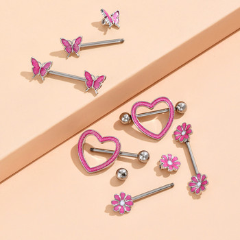 2 бр. Титаниева мечка, висяща пиърсинг за зърна 14G Flower Heart Shield Bar Barbell Nipple Ring Piercing Nombril Покривало за гърди Бижута